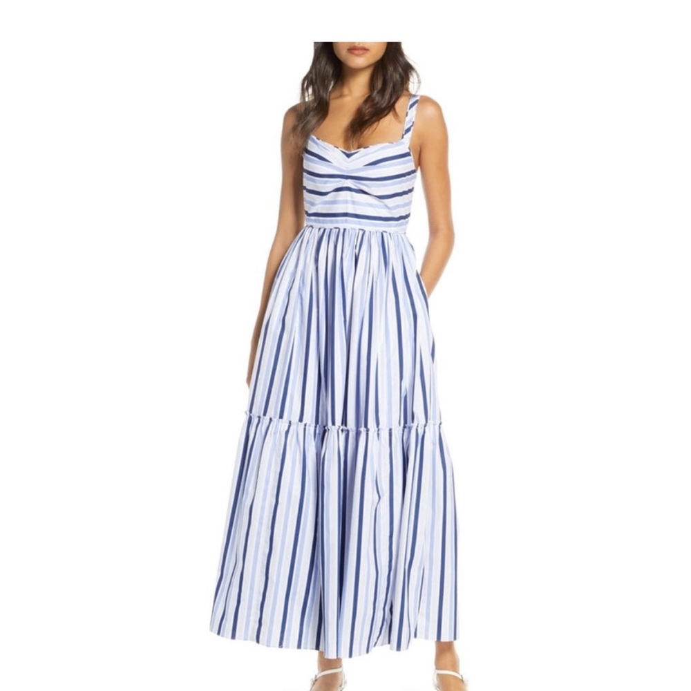 J.Crew Shirting Stripe Tiered Maxi Dress in Blue Size 4